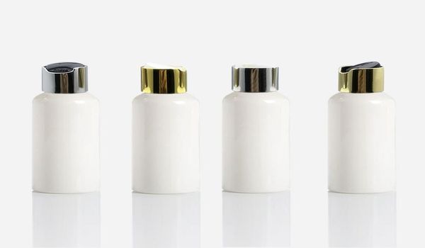 

50pcs 100ml white empty plastic shampoo bottles with caps diy lotion pet bottle with gold disc lidwhite cosmetic packaging8585596