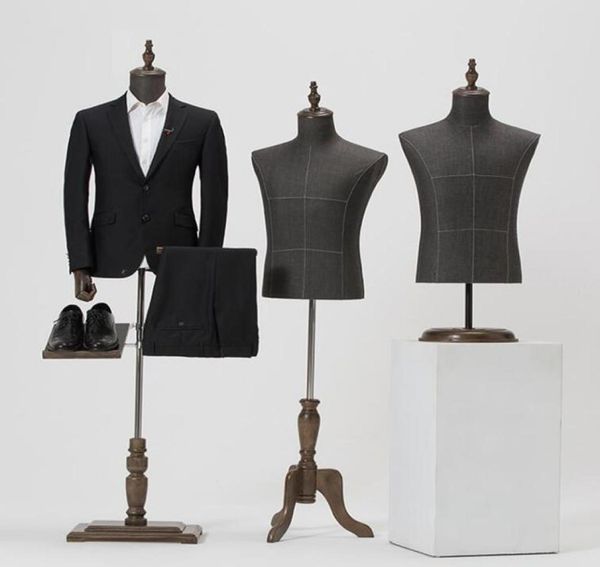 

2style male mannequin body half length model suit trousers pants rack display clothing store wood dase adjustable height one pie2991743, Khaki
