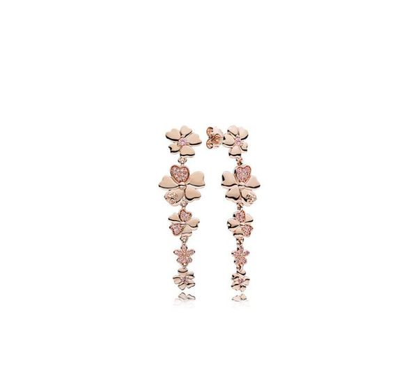 

whole 18k rose gold tassel earring with original box set for pandora 925 sterling silver flowers pendant gift long earrings1089336