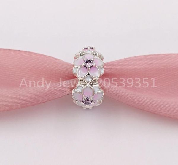 

andy jewel 925 sterling silver beads magnolia bloom pale cerise enamel pink cz charms fits european pandora style jewelry bracel9287001, Black