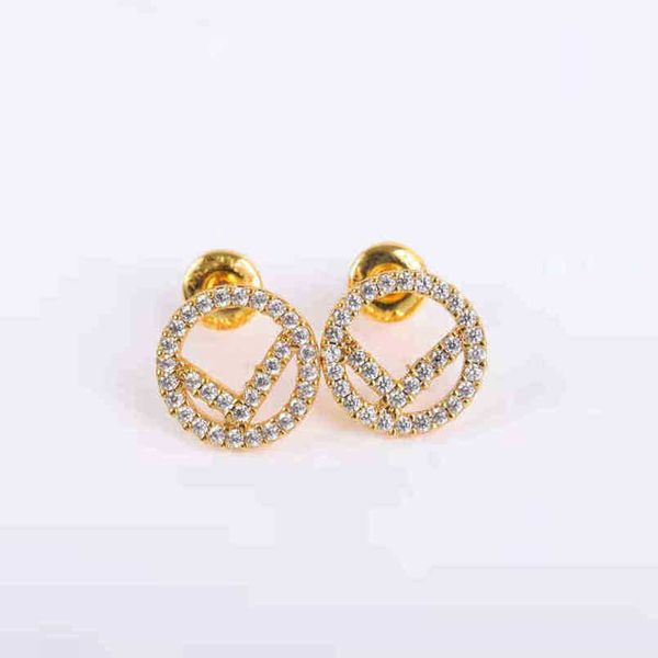 

80% off designer jewelry bracelet necklace ring high version classic round full diamond earrings women's simple hollow earrings, Golden