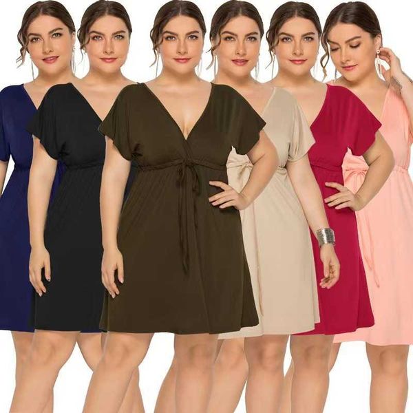 

plus size 4xl tunic dress women's 2023 summer half sleeve mini mesh dresses elegant ladies large loose clothing, Black