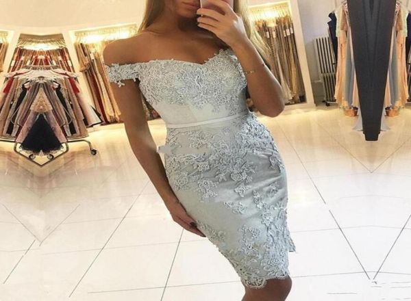 

2020 new short women silver cocktail dresses sheath off shoulder lace appliques beads prom dresses knee length party dress homecom9223584, Black