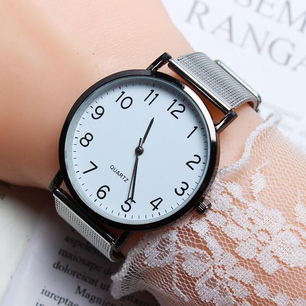 

men watch quartz steel mesh belt wristwatch simple arabic number student watches ladies clock relogio masculino montre homme, Slivery;golden