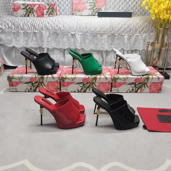 

2023 designer luxury pure color heel slides slippers fashion womens 100% leather outdoor catwalk high heels sandals ladys irregular peep-toe, Black