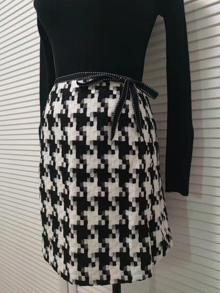 

dresses tweed skirts for women high waist woolen aline skirt lady korean style chic short plaid mini skirt official faldas 2022 mujer, Black;gray