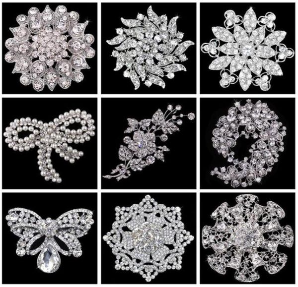 

bridal wedding brooch bouquet corsage flower bow mix styles hollow rhinestone whole sparkly crystal round fashion cameo brooch9599861, Gray