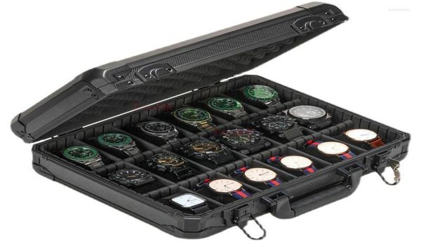 

watch boxes cases slots aluminum storage box suitcase case display mobile partition with flannelette soft pillow clock boxwatch 6108274, Black;blue