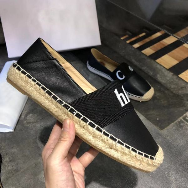 

designer sandals canvas shoes loafer espadrilles 100% real leather designer lambskin summer spring flats women dress shoe casual slippers lu, Black