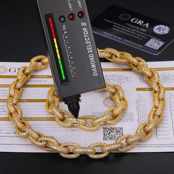 

fancy design o shape 10mm 18k gold plated 925 sterling silver vvs moissanite iced out cuban link chain with gra certificate