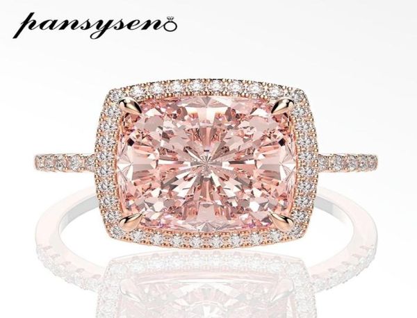 

pansysen 10mm square morganite gemstone rings for women solid 925 sterling silver sparking cocktail ring wedding fine jewelry 20104406313, Golden;silver