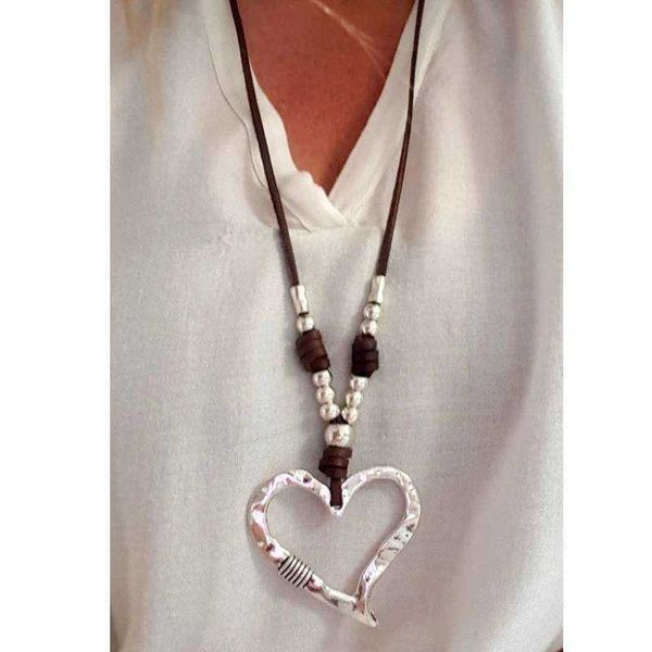 

pendant necklaces long beaded woman boho leather necklace bohemian style necklace heart pendant necklace j230601, Silver