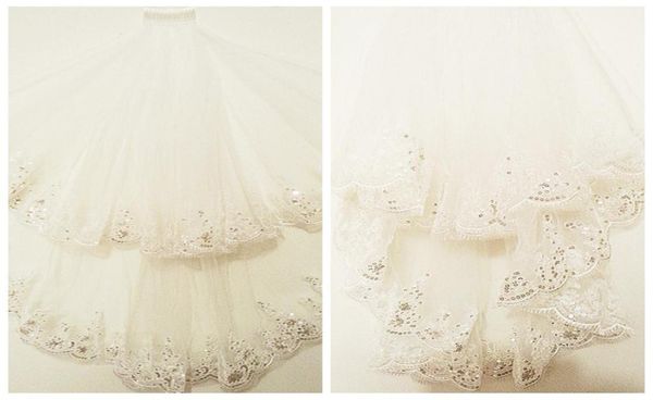 

vintage 1m long bridal veil lace appliques sequins edge short wedding veil 2 layers white veils long bridal wedding veils2326151, Black