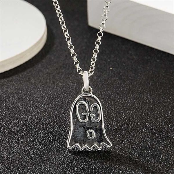 

70% off designer jewelry bracelet necklace ring classic antique sterling little ghost hip hop flow clavicle chain, Silver