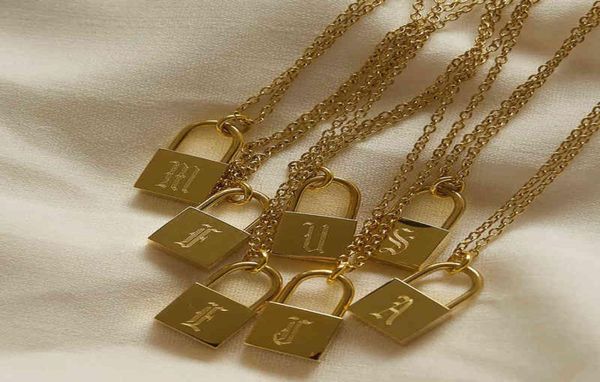

tarnish stainless steel ochain old english gold plated personalised lock necklace women039s birthday gift letter necklace4690875, Silver