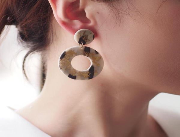 

dangle chandelier fashion handmade gold foil marble pattern polymer clay earrings loop drop pendant statement art earringsdangle2499239, Silver