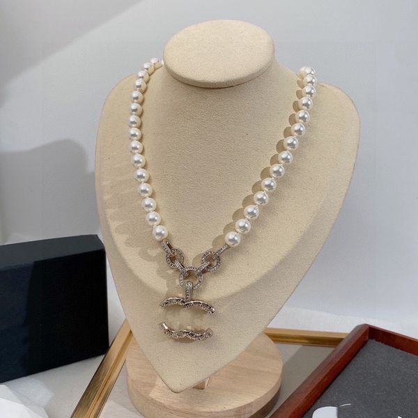 

2023 designer for women luxury pendant necklaces heart shape pearl choker gold necklace letter ccity classic jewelry accessories 876, Silver