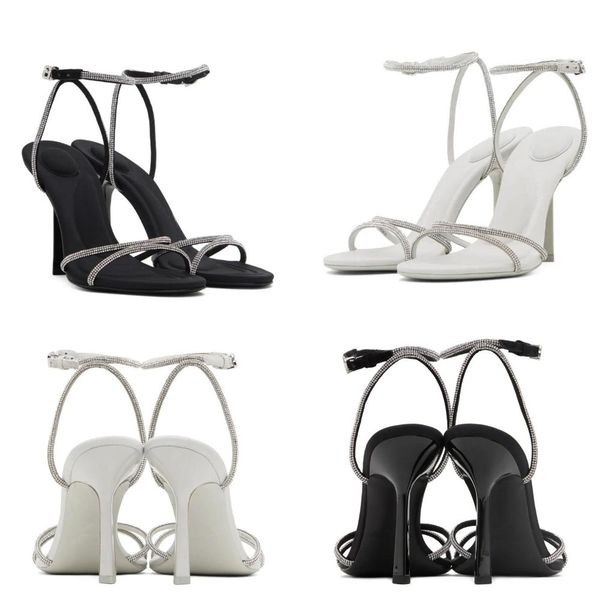 

summer famous brand sandals women's crystal strap high heels sheepskin ankle buckle elegant women's wedding evening dress party bo, Black