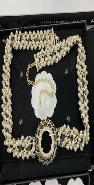 

2021 c brand fashion jewelry women vintage thick chain long belt gold color pearls black leather belt party fine qulaity9325501, Silver