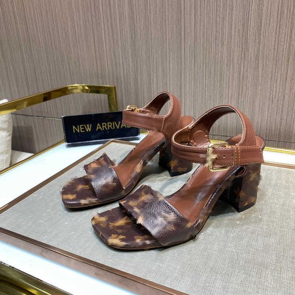 

34-40 women size summer sandals 7.5cm mid block heels pump paris vintage monograms ankle strap logo sandal designer slides slip mule brown s, Black