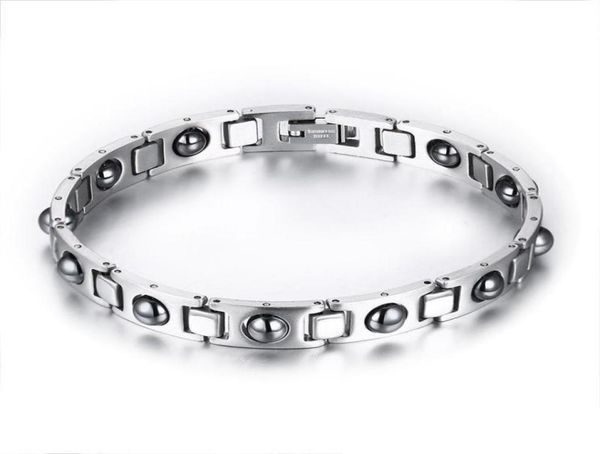 

mens energy silver stainless steel silver hematite magnetic therapy power bracelet health wristband magnetic bracelet mens6911946, Black