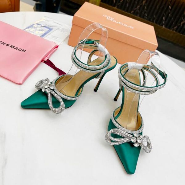 

mach&mach satin sandals womens leather sole high heels 10cm black pink diamond chain decoration women high heeled luxury designers dinner dr