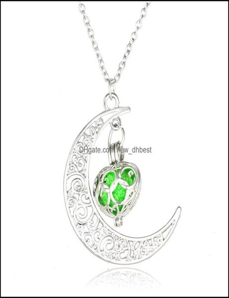 

pendant necklaces pendants jewelry new heart shape essential oil diffuser hollow floating aromatherapy locket moon necklace for wo2521970, Silver