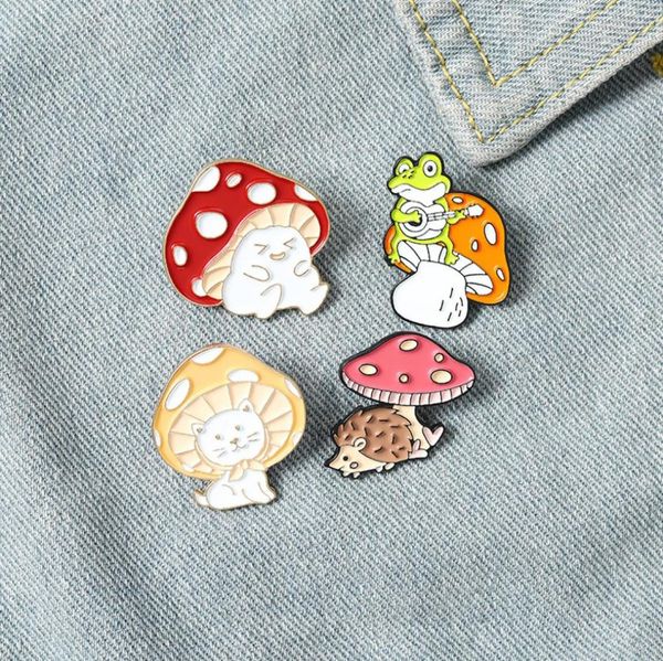 

cartoon mushroom pins brooches animal enamel brooch lapel pin badge fashion jewelry for women children will and sandy1504994, Gray