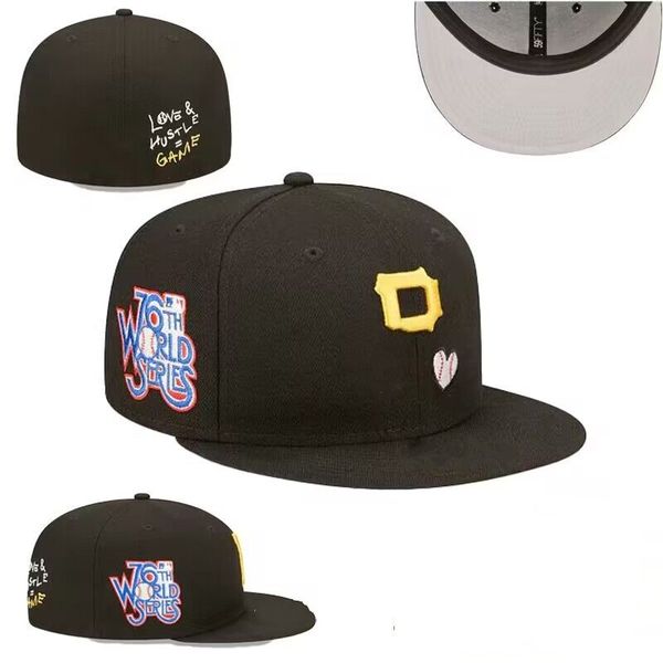 

2023 men's baseball fitted hats classic hip hop black color sport full closed design caps chapeau 1995 stitch heart " series", Blue;gray