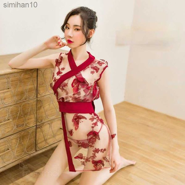 

lingerie japanese lingerie erotic embroidery transparent kimono suit cosplay japanese kawaii lingerie coslay porno l230518, Red;black
