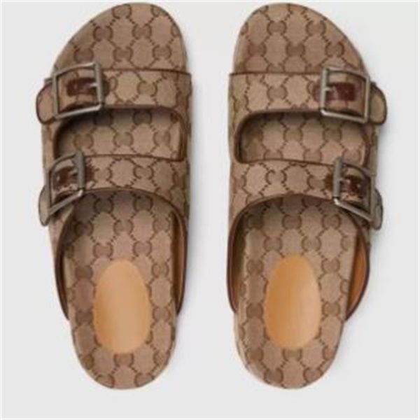 

designer sandal women multicolor flat slippers sandals with 2 straps lady fashion metal buckle beach slides men's lace-up scuffs for su, Black