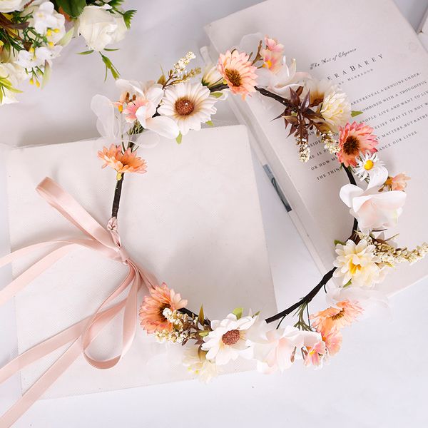 

bridal headwear, sen series, super immortal daisy flower wreath, simple and fresh wedding dress, wedding design, vacation hairband hh-0041-a, Silver