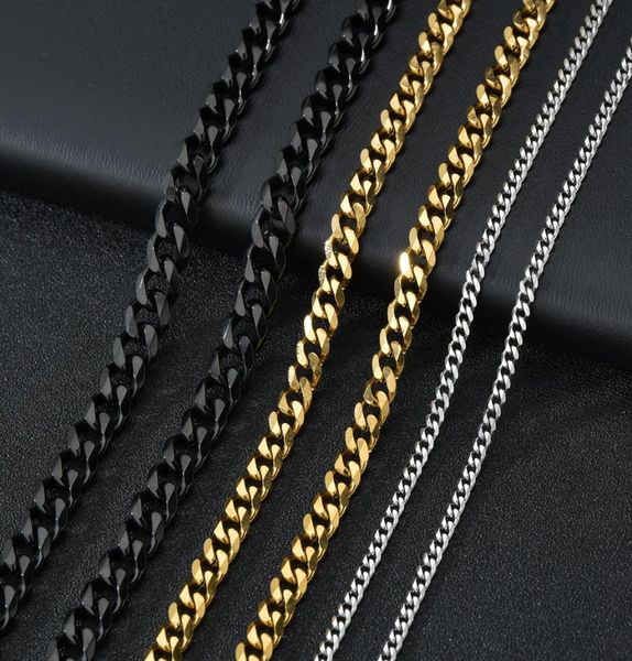 

3mm 5mm stainless steel cuban link gold chain necklace for women men hip hop titanium steel choker fashion jewelry gift8824445, Silver
