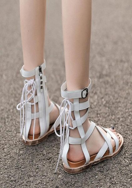 

womens sandals gladiator female flat rome cross tied ankle buckle strap ladies shoes casual zipper 2020 woman summer il949979482, Black