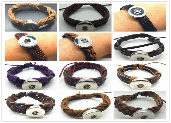 

new mix vintage style ginger snaps jewelry stretchable leather bracelet fit interchangeable 18mm diy snaps charm3083889, Golden;silver