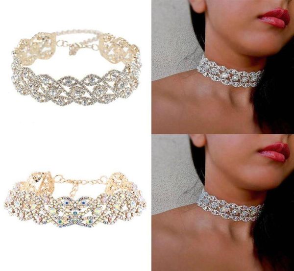 

women crystal rhinestone choker necklace full diamond collar gothic wedding party jewelry8441204, Golden;silver