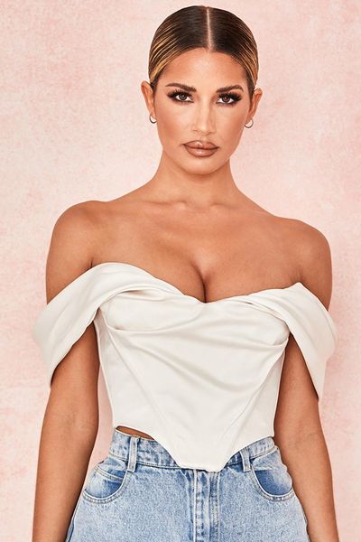 

tanks gora fashionwomen fashion new chic white satin cropped shaped boned corset top, Black;white