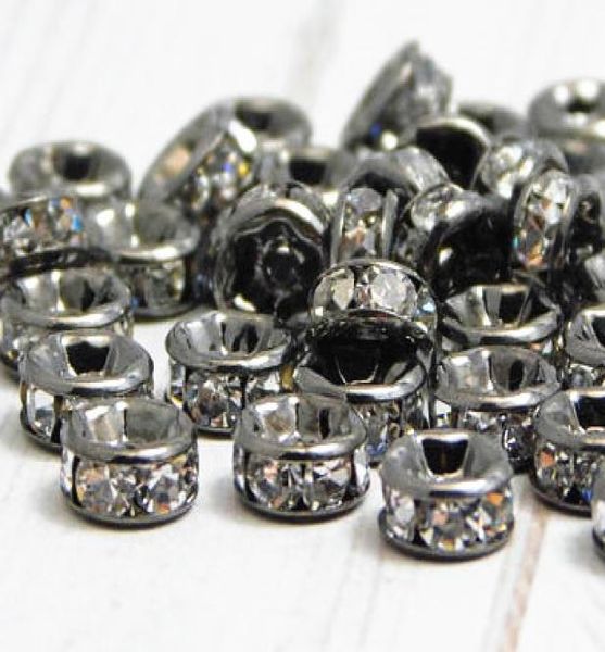

bulk lots 50 pcs gun black metal with clear crystal rondelle rhinestone beads spacer findings for jewelry making in 6mm9723316