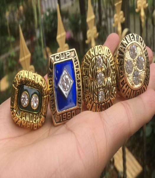 

4pcs 1980 1981 1982 1983 new york islanders stanley cup champions championship ring with wooden box case souvenir men sport fan gi2026916, Golden;silver