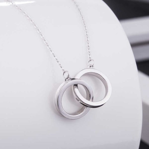 

designer's s925 sterling silver double ring necklace 1837 fashion charm pendant tiffay collar chain women's p455, Black