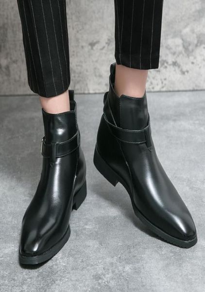 

fashion chelsea boots men shoes loop belt buckle pu leather comfortable breathable ankle casual zapatos de hombre dh893624140, Black
