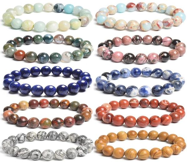 

10mm natural stone beads bracelet strand round tiger eye agates amethyst beaded bracelets for men women elastic rope handmade jewe1087598, Black