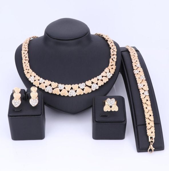 

gold color crystal necklace earrings bracelet ring heart shaped sets for women wedding jewelry bridal charm7001436, Slivery;golden