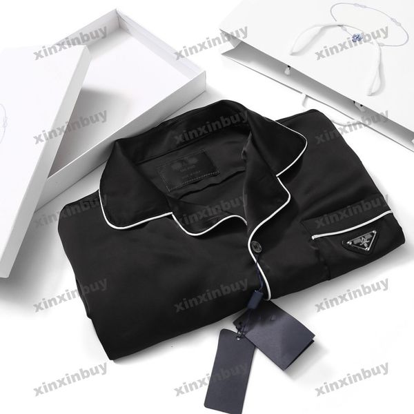 

xinxinbuy men designer tee t shirt 23ss silk metal triangle label short sleeve cotton women red white black s-2xl, Black;brown