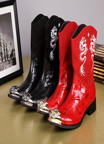 

customorder metal toe embroidery dragon fashion half boots male black boots genuine leather martin motorcycle boots patchwork9761724