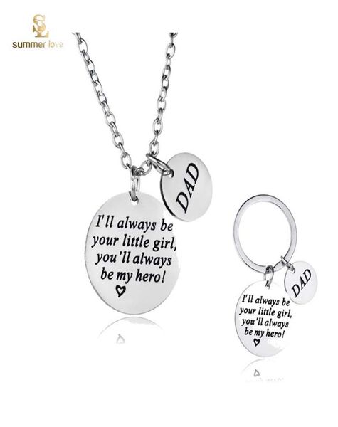 

stainless steel dad i039ll always be your little girl keyring necklace for men daddy039s father039s day birthday jewelry 4591132, Silver