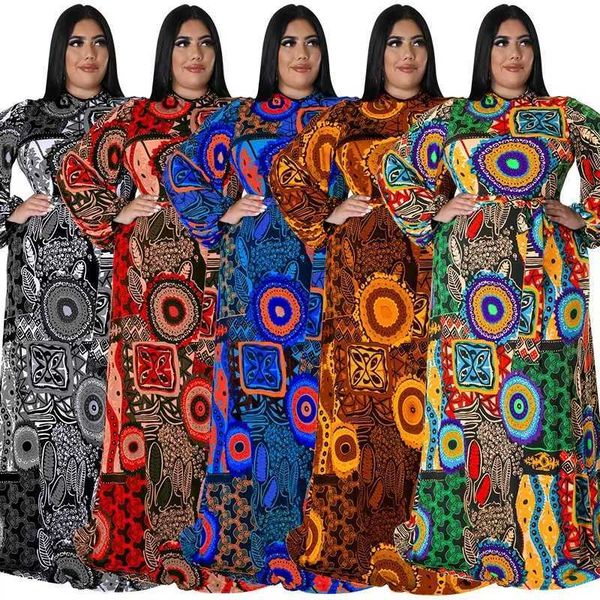 

plus size party dresses for women fall clothes long sleeve printed africa maxi dress new wholesale dropshipping, Black