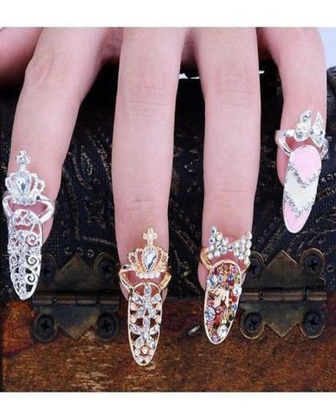 

colorful crown crystal finger nail art ring jewelry nail finger knuckle rings tail ring butterfly knot crown protect nail alloy ac5318246, Silver