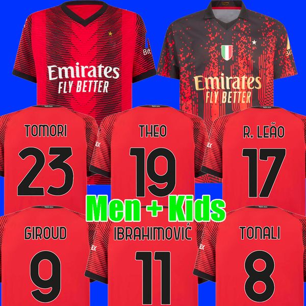 

23 24 ibrahimovic koche soccer jerseys 2023 2024 giroud de ketelaere r. leao tonali theo ac s home football shirt special fourth 4th, Black;yellow