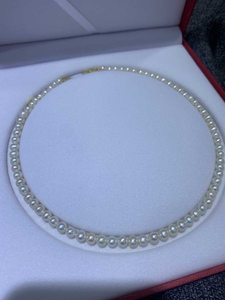 

internet celebrity tiffayffay fashion pearl necklace 6-7 nearly round almost flawless freshwater s925 with silver clasp, Black